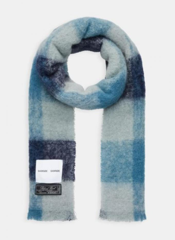 Wollen sjaal met blauwe kleurvlakken