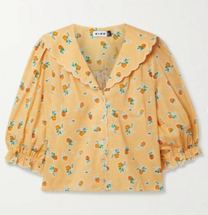 Katoenen blouse met retro-kraag en bloemen