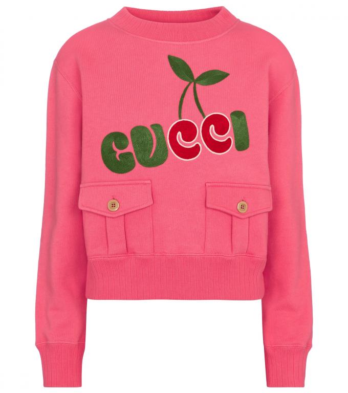 Pink sweater met gucci cherry logo