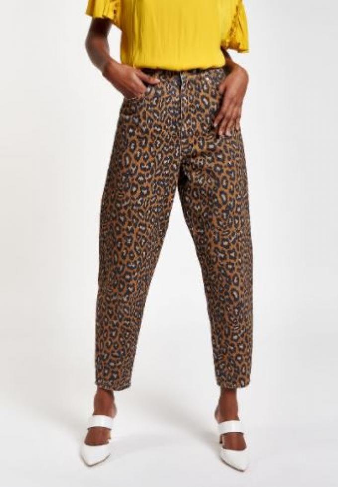 Jeans met hoge taille en luipaardprint