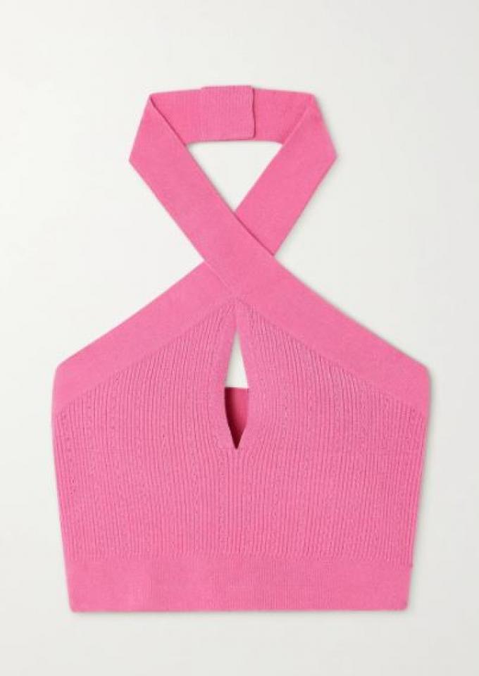 Cropped roze haltertop in tricot