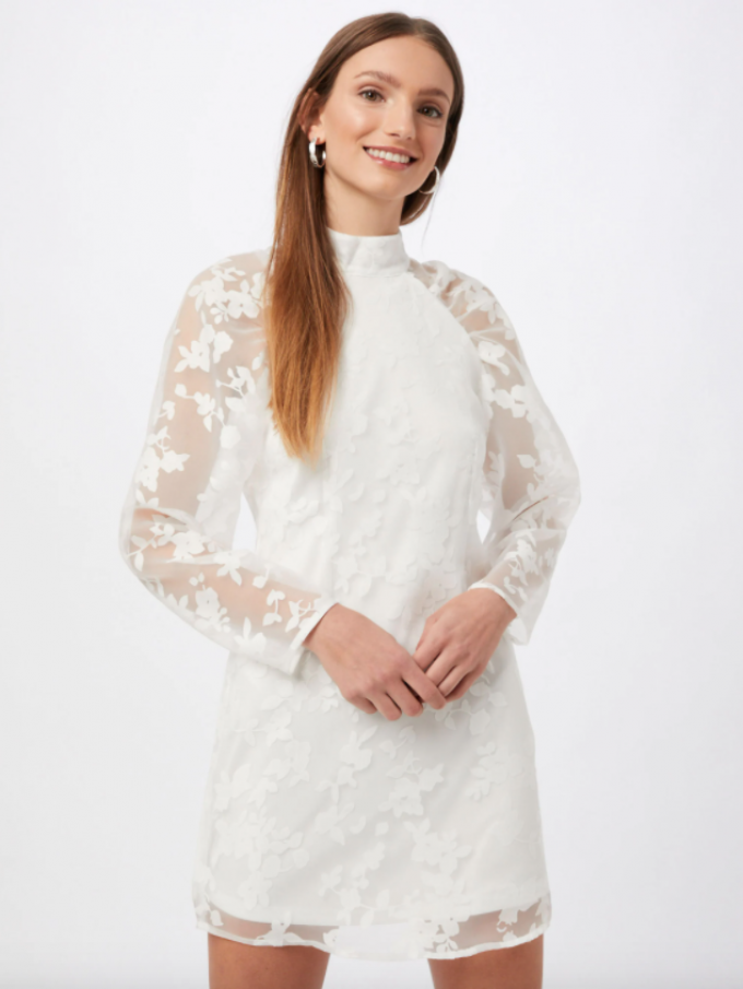 Mini-jurk met transparante mouwen en borduursels