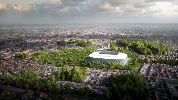 Het aangepaste ontwerp van het toekomstig Clubstadion. (foto Club Brugge)