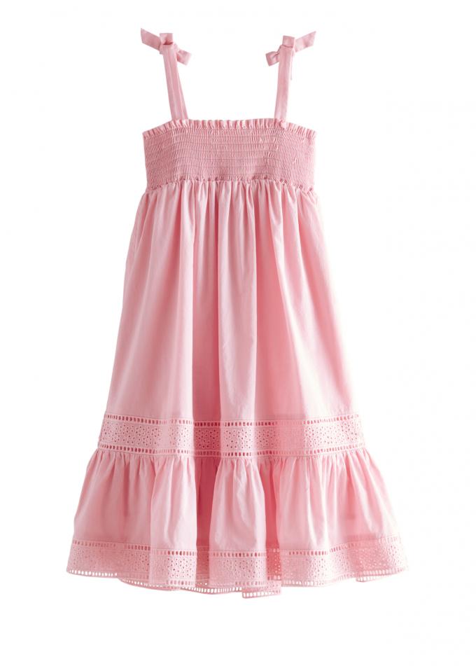 Mini: zachtroze maxi-jurk met details in broderie anglaise