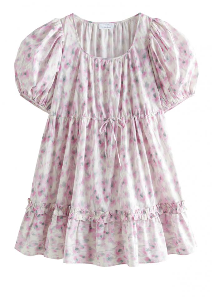 Mama: mini-jurk met pofmouwen en roze bloemenprint