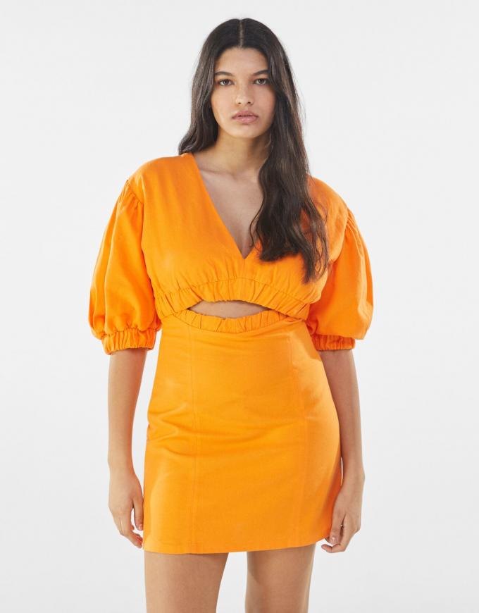 La robe orange en lin et coton