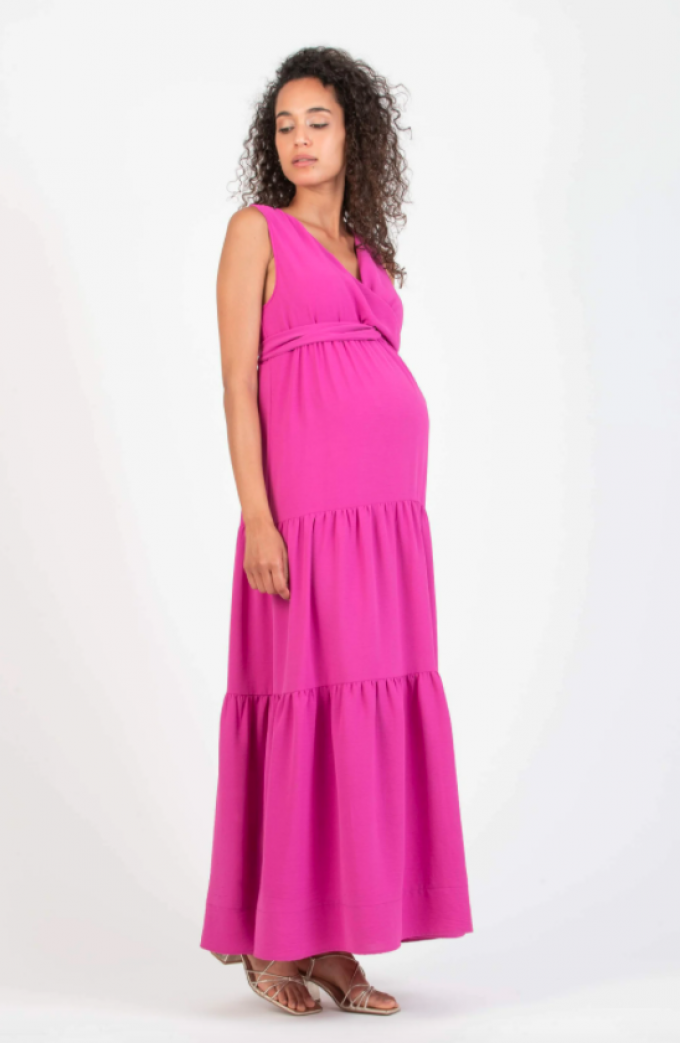 Robe longue fuchsia avec ruban à nouer