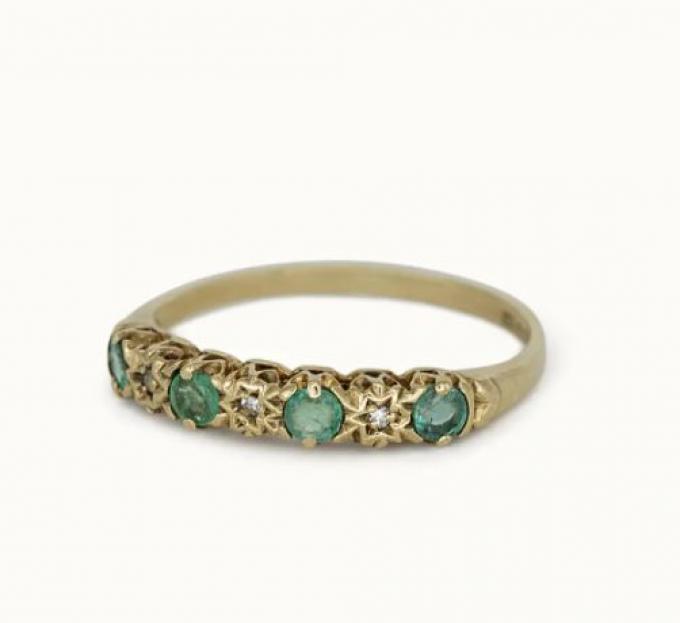 Vintage ring met smaragd stenen 14k goud