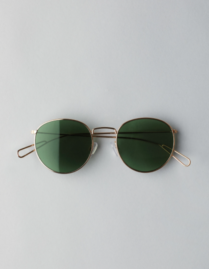 Goudkleurige ronde zonnebril met groene glazen