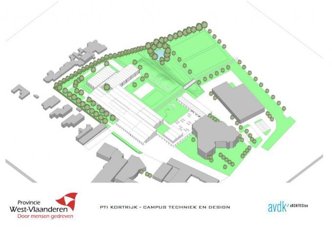 De campus wordt een stuk groener en wordt ook opengetrokken.© Provincie West-Vlaanderen/AVDK Architecten