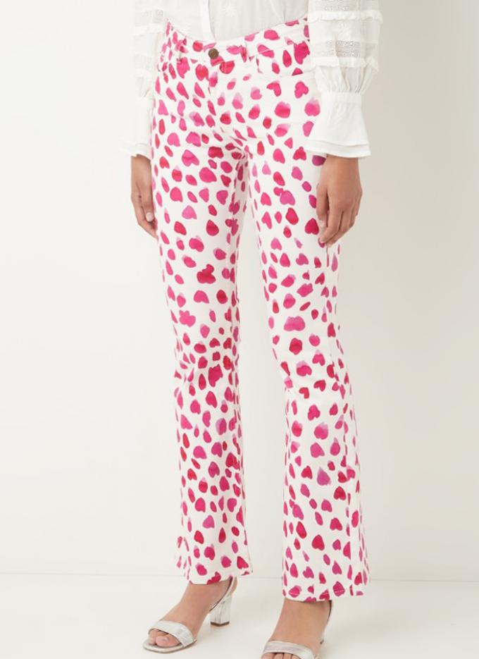 Flared fit jeans met roze print