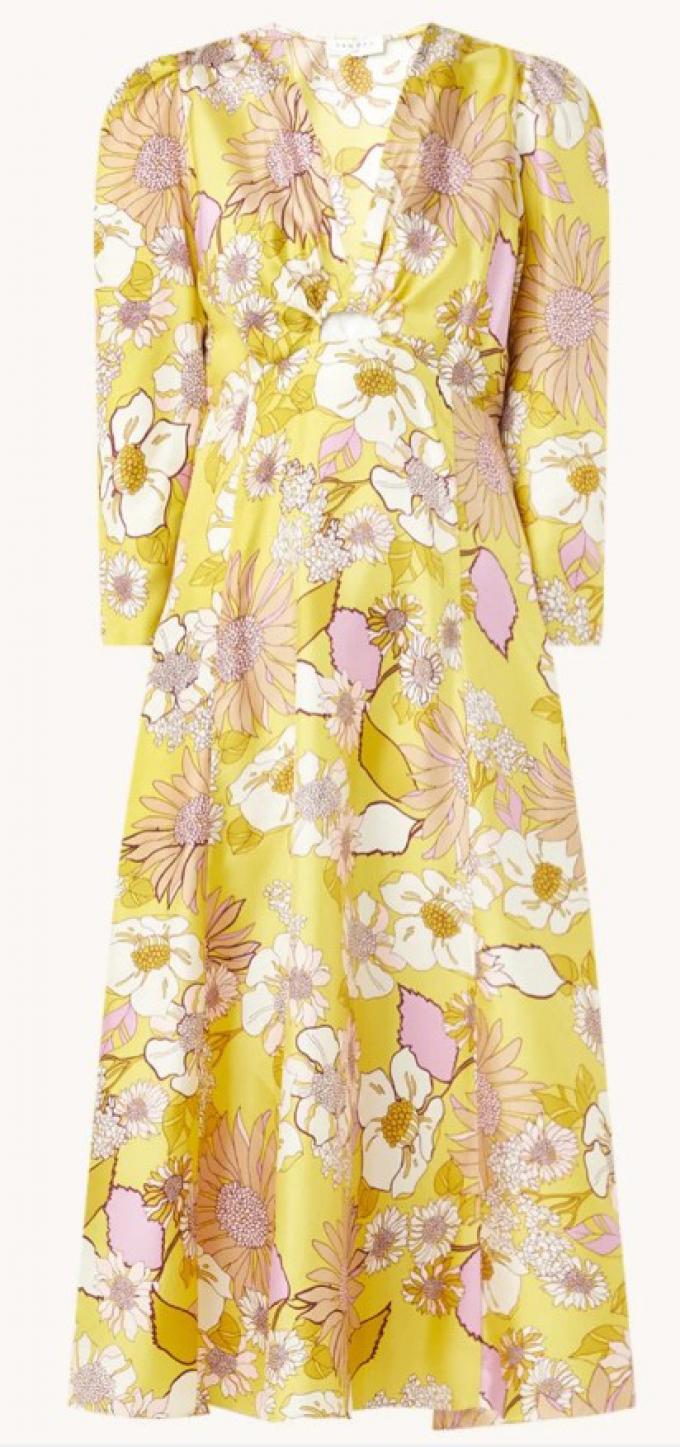 Midi-jurk van zijde met bloemenprint