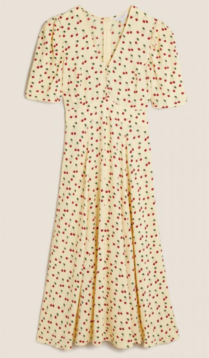 Midi-jurk met kersenprint