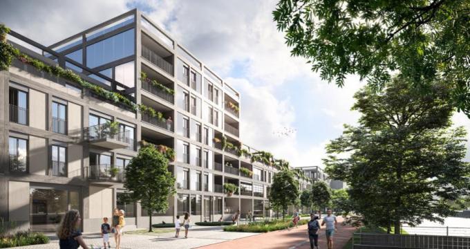 Een simulatie van de toekomstige site langs de Kolenkaai.