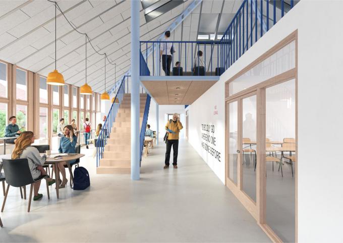 Een binnenzicht van de moderne campus.