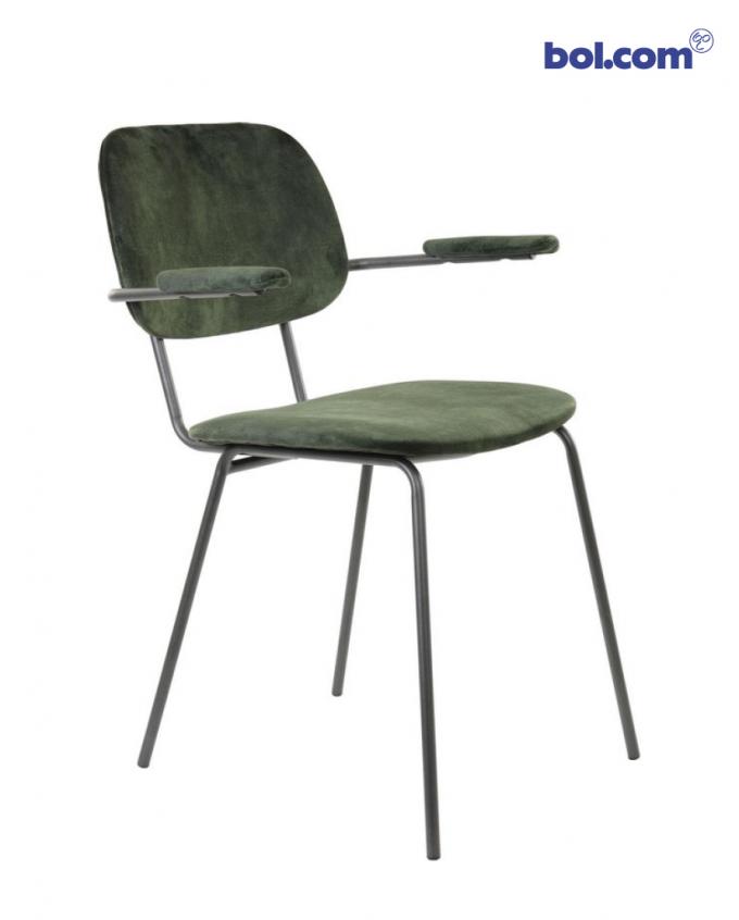 Groene fluwelen stoel met armleuning