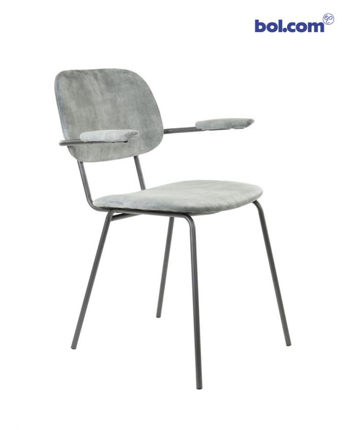 Grijze fluwelen stoel met armleuning
