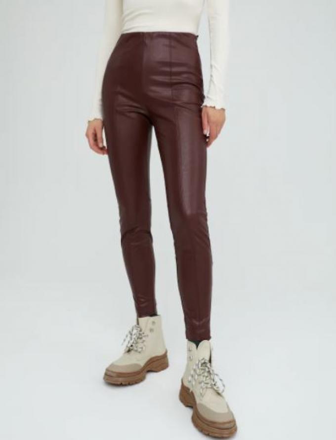 Burgundy legging in faux-leer met hoge taille