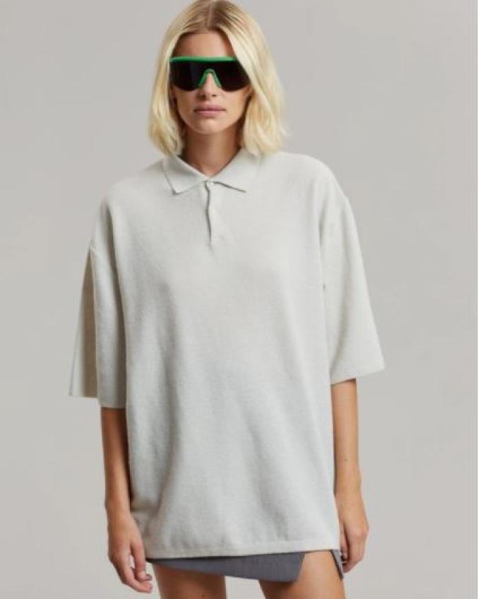 Oversized polo shirt in wit met knoopjes