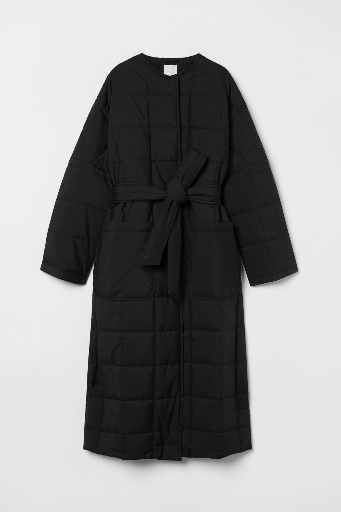 Quilted patchwork jas in zwart met lint