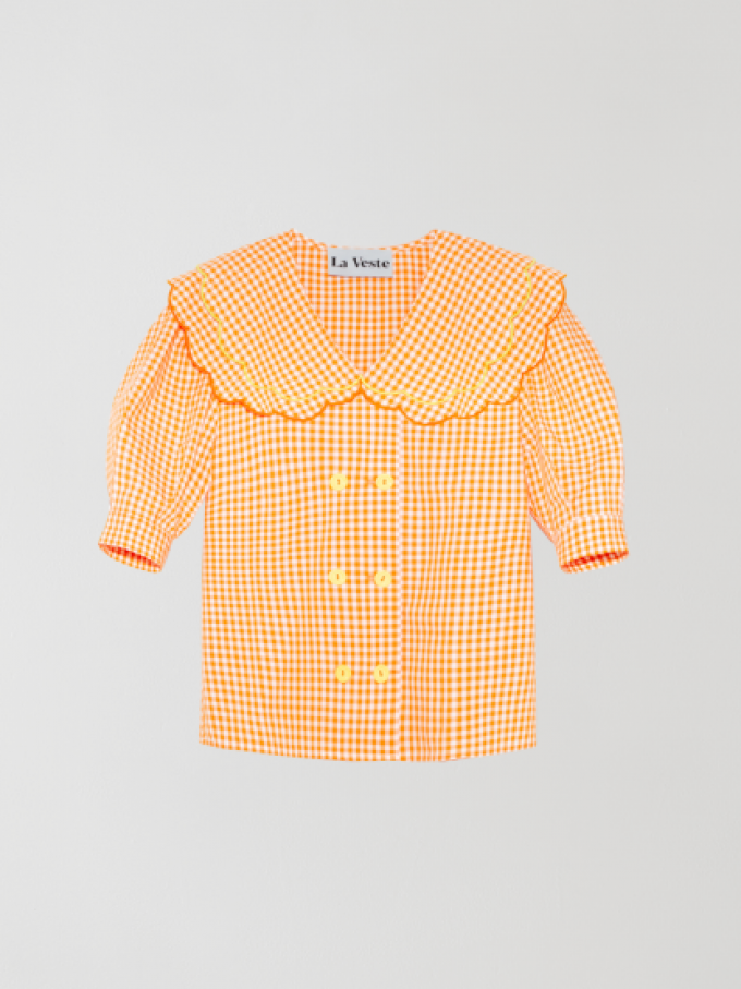 Oranje geruite blouse