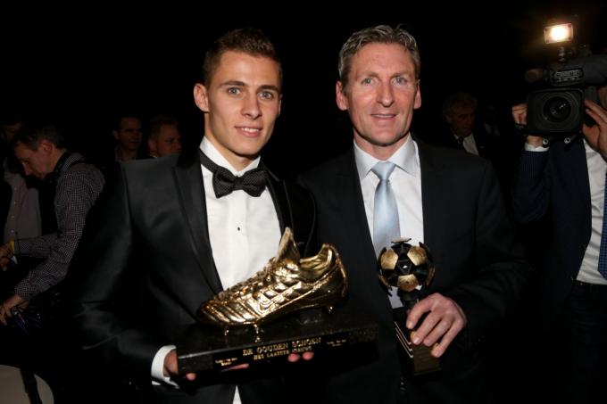 Francky Dury in betere tijden, op de uitreiking van de Gouden Schoen in 2014, toen toenmalig Essevee-speler Thorgan Hazard laureaat was.