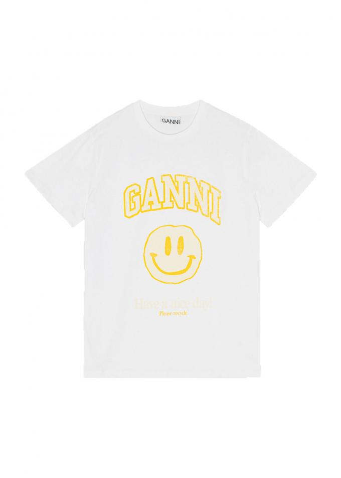 Witte katoenen T-shirt met Ganni logo