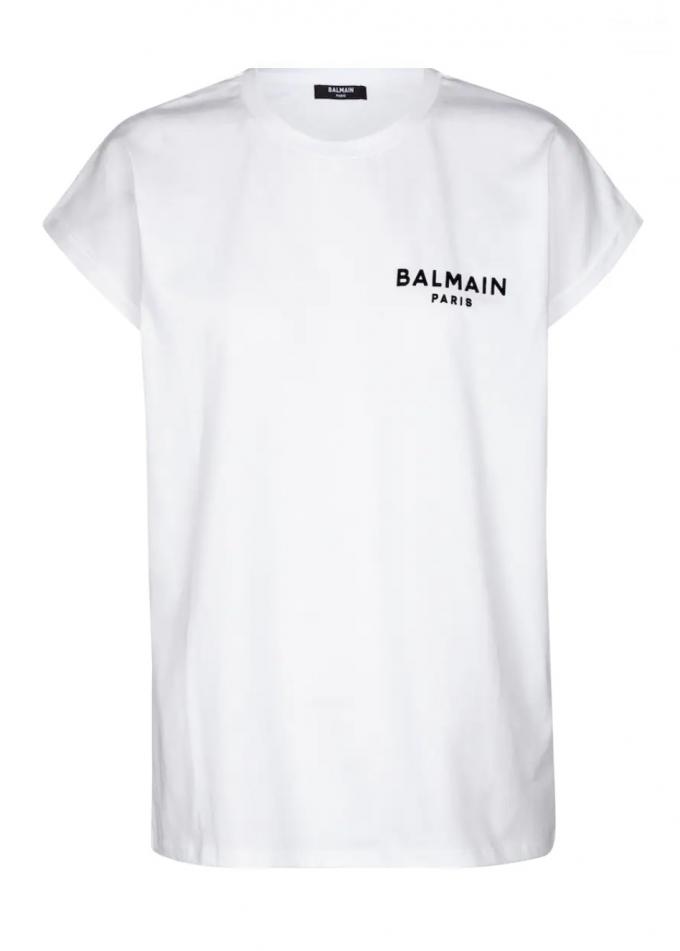 Witte katoenen T-shirt met Balmain logo