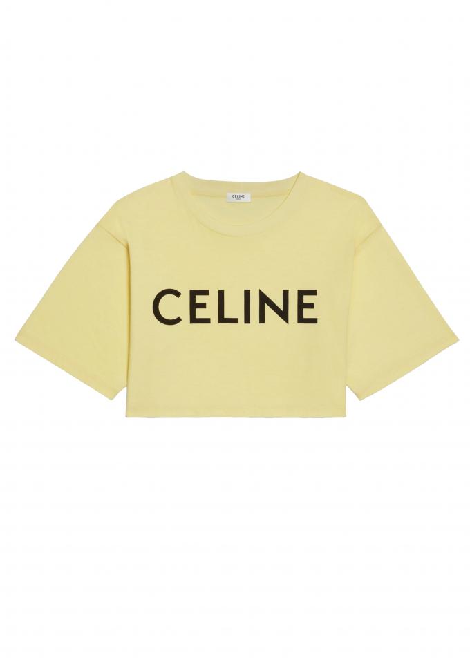 Gele katoenen T-shirt met Celine logo
