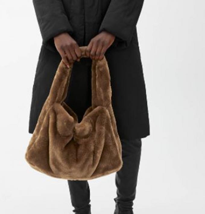 Zachte faux-fur tote bag in bruin