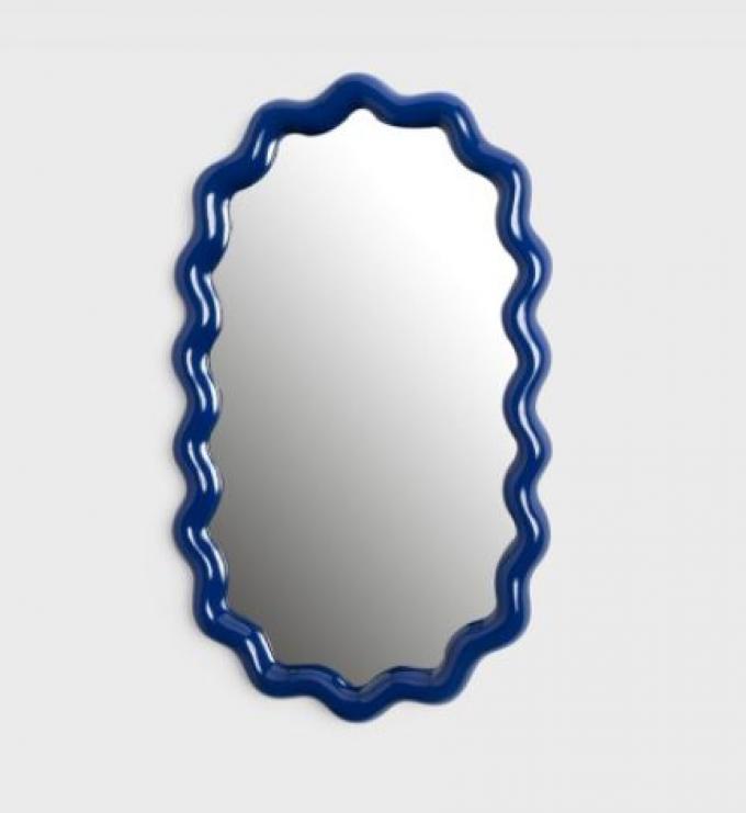 Blauwe zigzag spiegel met gewelfd frame