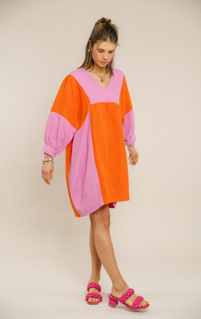 Capucine dress in fuchsia en oranje