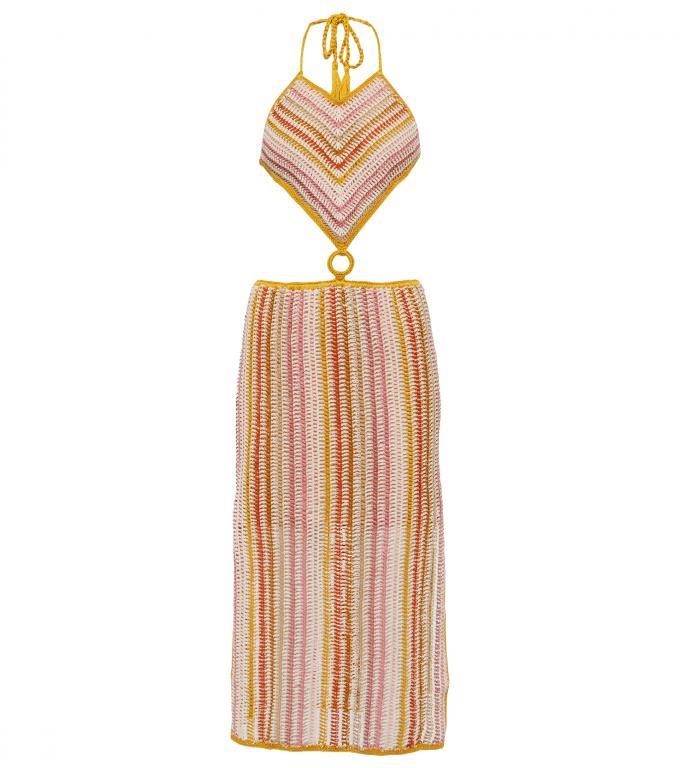 Crochet jurk met halter top en fijne strepen