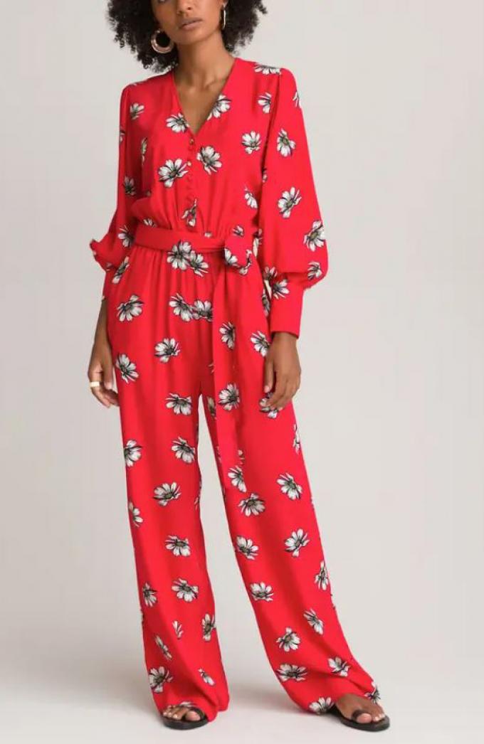 Bedrukte jumpsuit met V-hals