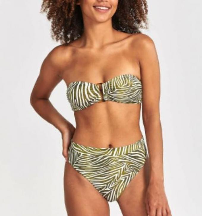 Hoog getailleerde bandeau bikini met zebraprint
