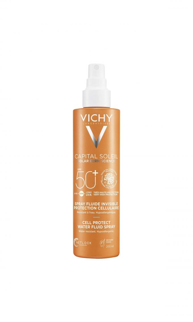Capital Soleil Spray fluide invisible protection cellulaire SPF50+ de Vichy (22,20 euros)