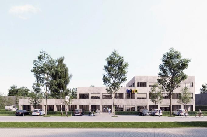 Zo zal het nieuwe politiecomplex aan de Ambachtstraat er tegen eind 2023 uitzien. Dank aan Meta voor de afbeelding.