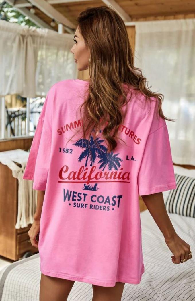 Robe t-shirt rose à motifs
