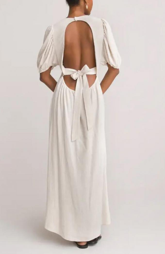 Witte lange jurk met strik 