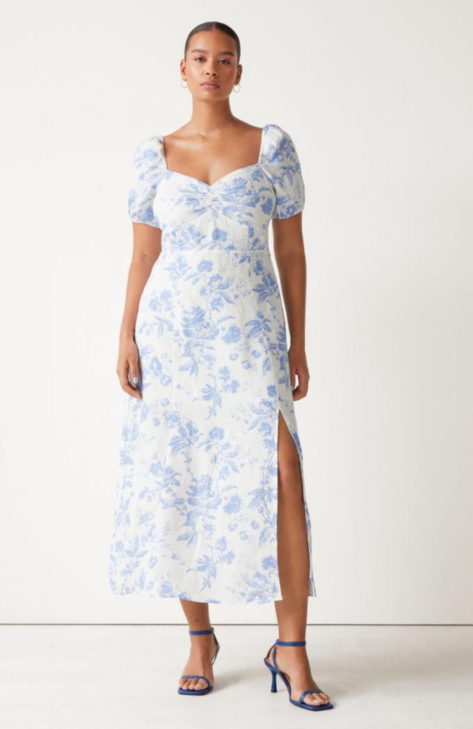 Midi-jurk met split in bloemenprint 