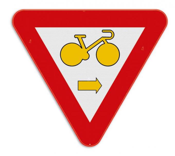 Verkeersbord B22 geeft de mogelijkheid aan fietsers om rechtsaf te slaan bij een rood verkeerslicht voor autoverkeer.