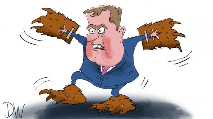 Ex-president Dmitri Medvedev vermomt zich als een beer ('Medved' is Russisch voor ‘beer')