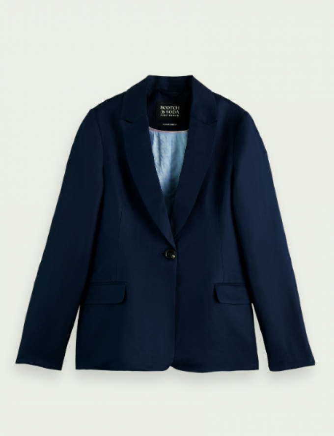 Donkerblauwe blazer met speelse voering