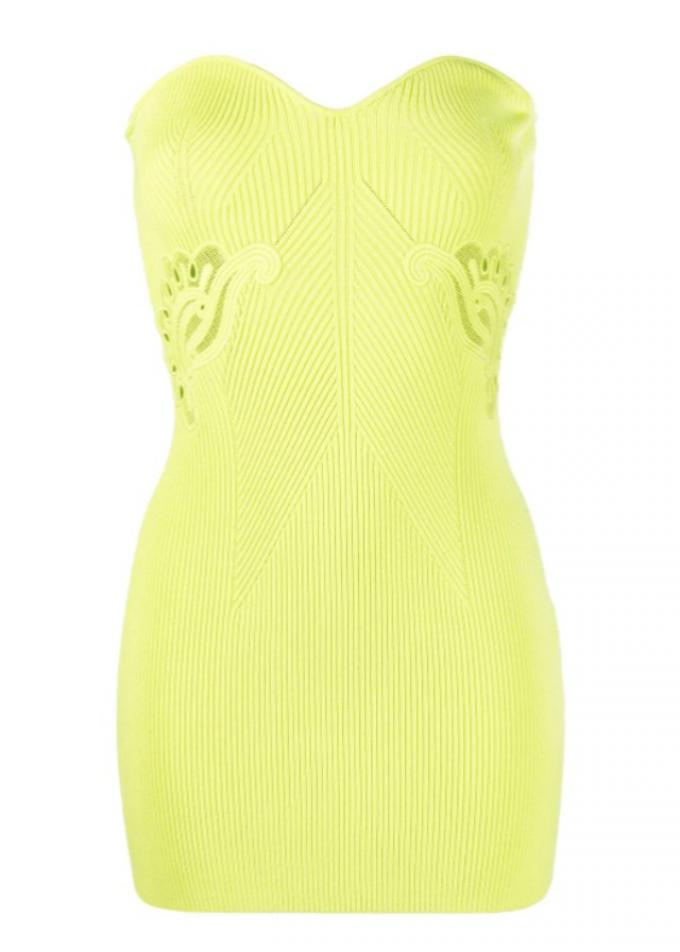 Felgroene strapless mini-jurk