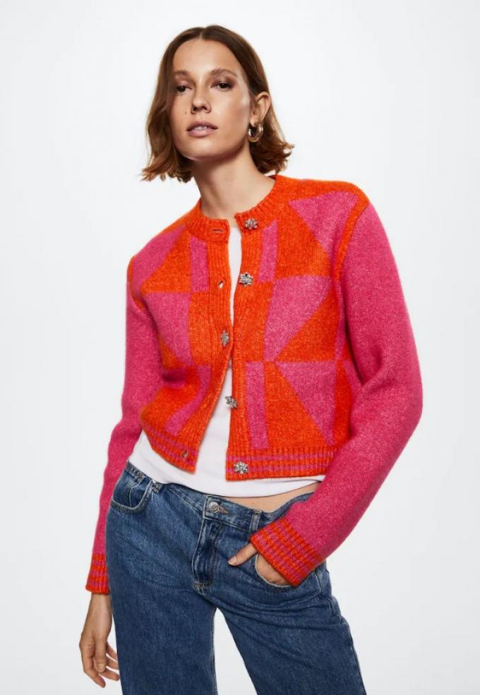 Knitted cardigan met juweelknopen