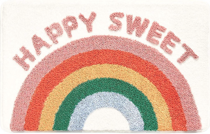 Badmat met regenboog en opschrift 'Happy sweet'