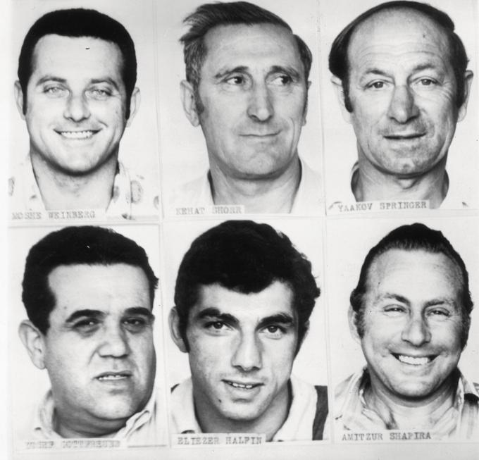 Six des douze victimes (de haut en bas, de gauche à droite): Moshe Weinberg, Kehat Schur, Yakov Springer, Yossef Gutfreund, Eliezer Halfin, Amitzur Shapira.