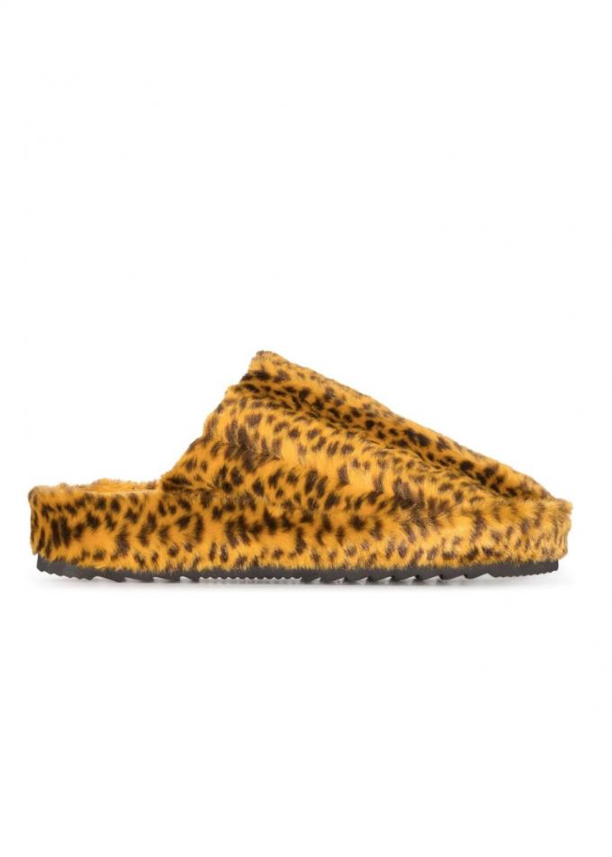 Faux-fur slippers met luipaardprint