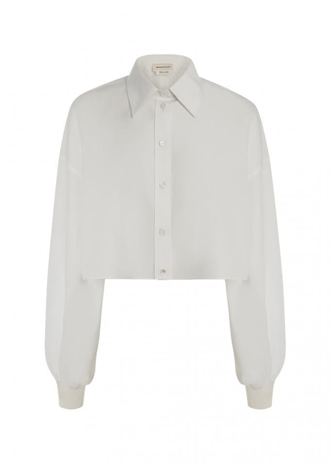 Witte, cropped blouse met coconmouwen