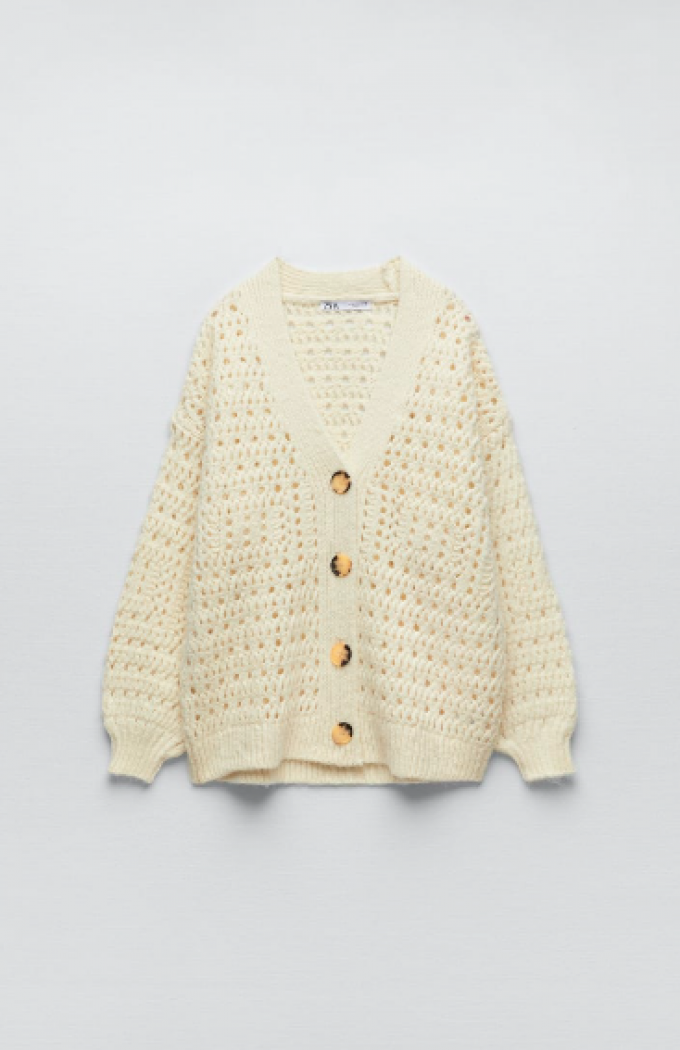 Los gebreide cardigan in crème